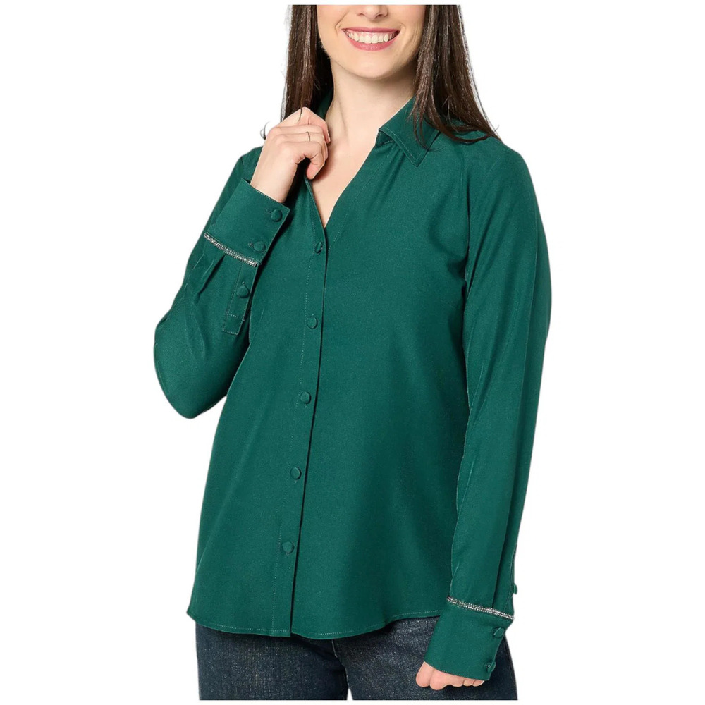 Jingle Belles by Kim Gravel Women's Sparkle Blouse Evergreen - Regular